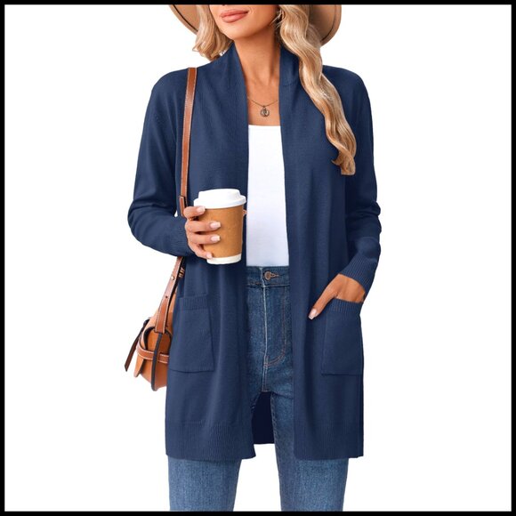 Lightweight Long Cardigan with Pockets Open Front Duster Sweater Coat